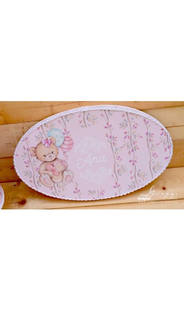 Trusou botez cu ursuleti roz si broderie personalizata Teddy Bear Pink 15